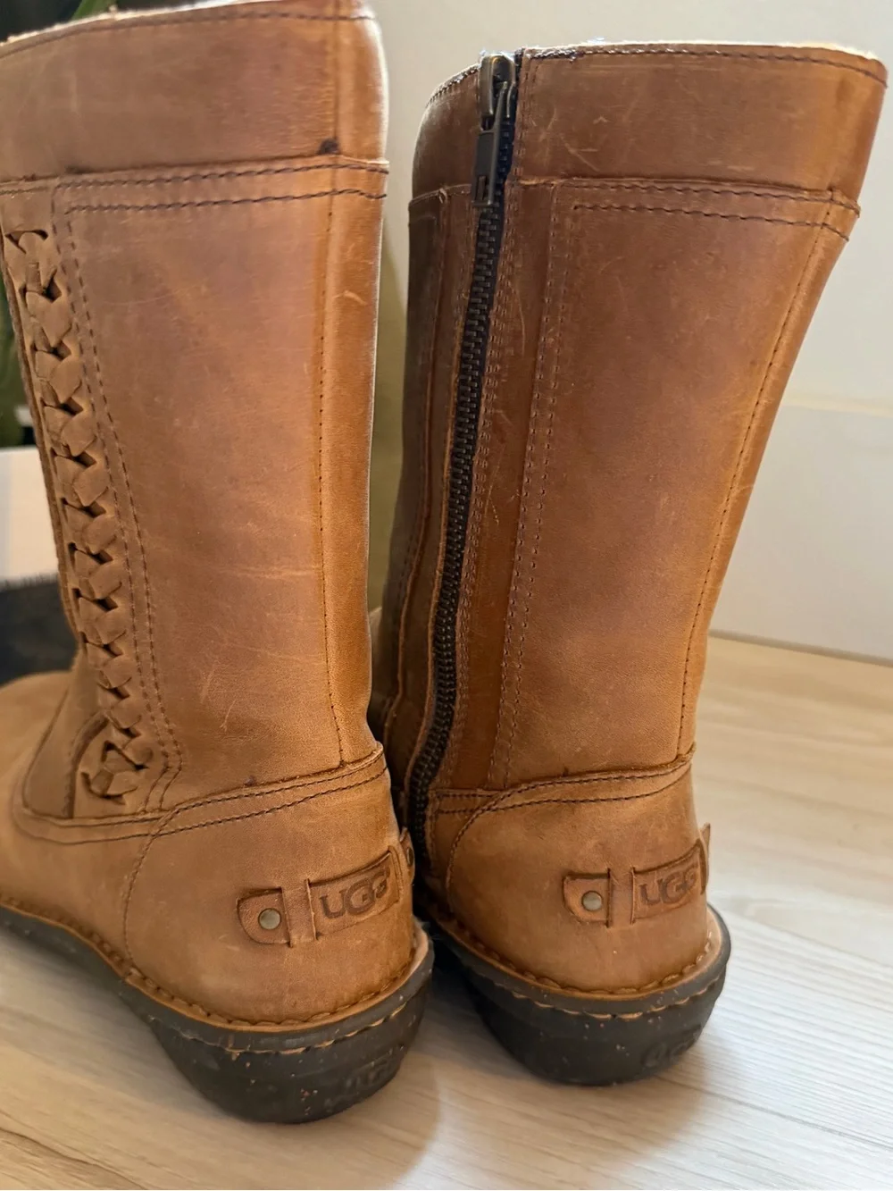 UGG Women's Tan Leather Mid-Calf Winter Boots